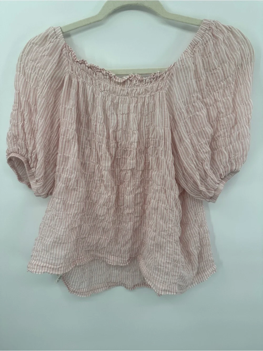 Anthropologie Cloth & Stone Pink Stripe Smocked CottageCore Coquette Sz XS 1284